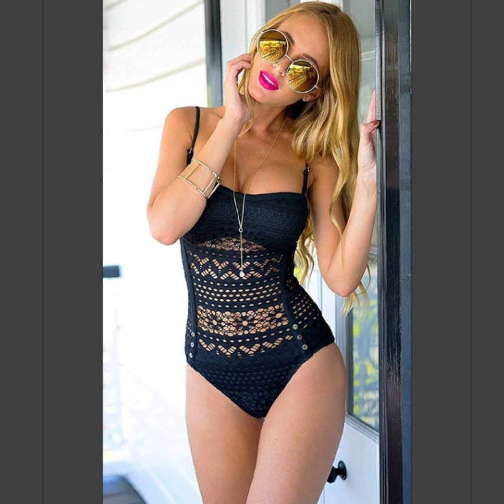 Black Crochet Lace Halter/Strap One Piece
